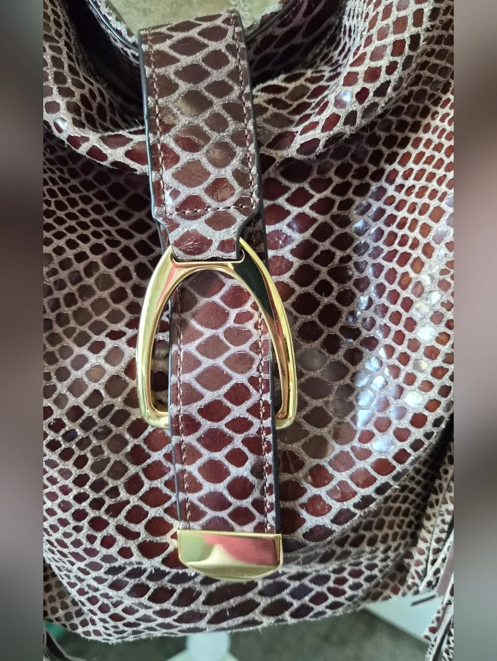 G.I.L.I. Got It Love It Snakeskin Embossed Leather Fringe Hobo Bag Brown